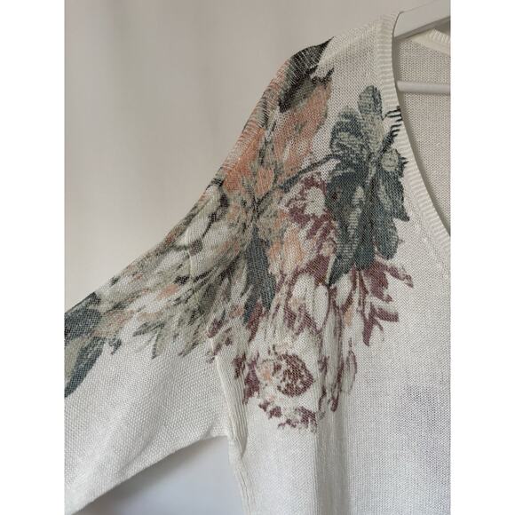 J. Jill Sweater Large Floral Lightweight Vneck Relaxed New Linen Blend - Picture 5 of 14